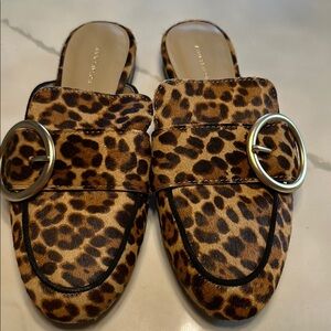 Ann Taylor Animal Print Mules with Gold Accent